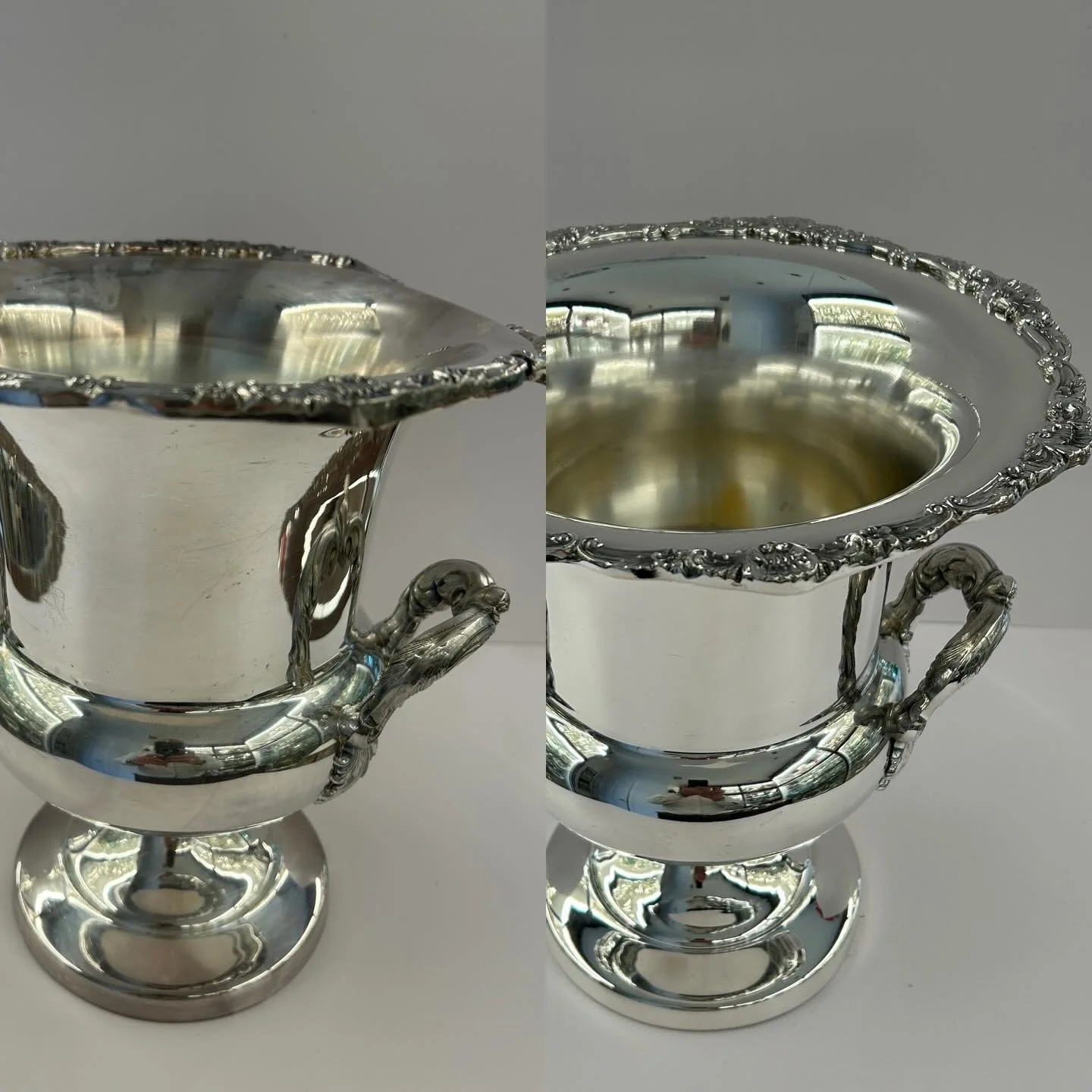Just in time for the Thanksgiving family dinner and upcoming holiday season; this Sheffield (silver-plate) champagne bucket was restored to its original glory.  Here&rsquo;s to more restorations in the upcoming year 🥂. #silverplated #restoration #no