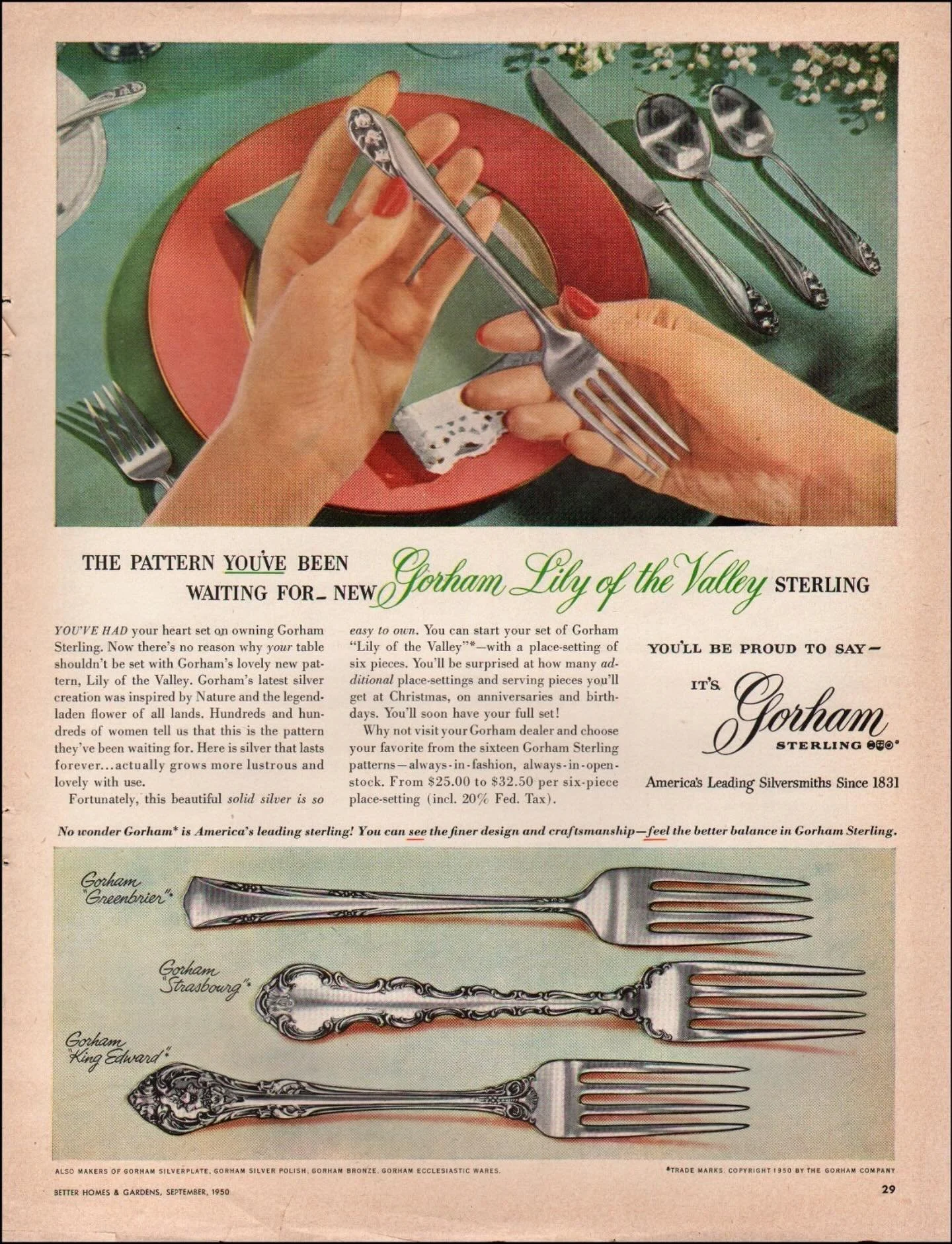 Celebrate Thanksgiving in Timeless Style &mdash; with sterling silver flatware. 
This vintage Gorham Silversmiths advertisement captures more than the elegance of sterling silver flatware&mdash;it reflects the tradition, craftsmanship, and warmth tha