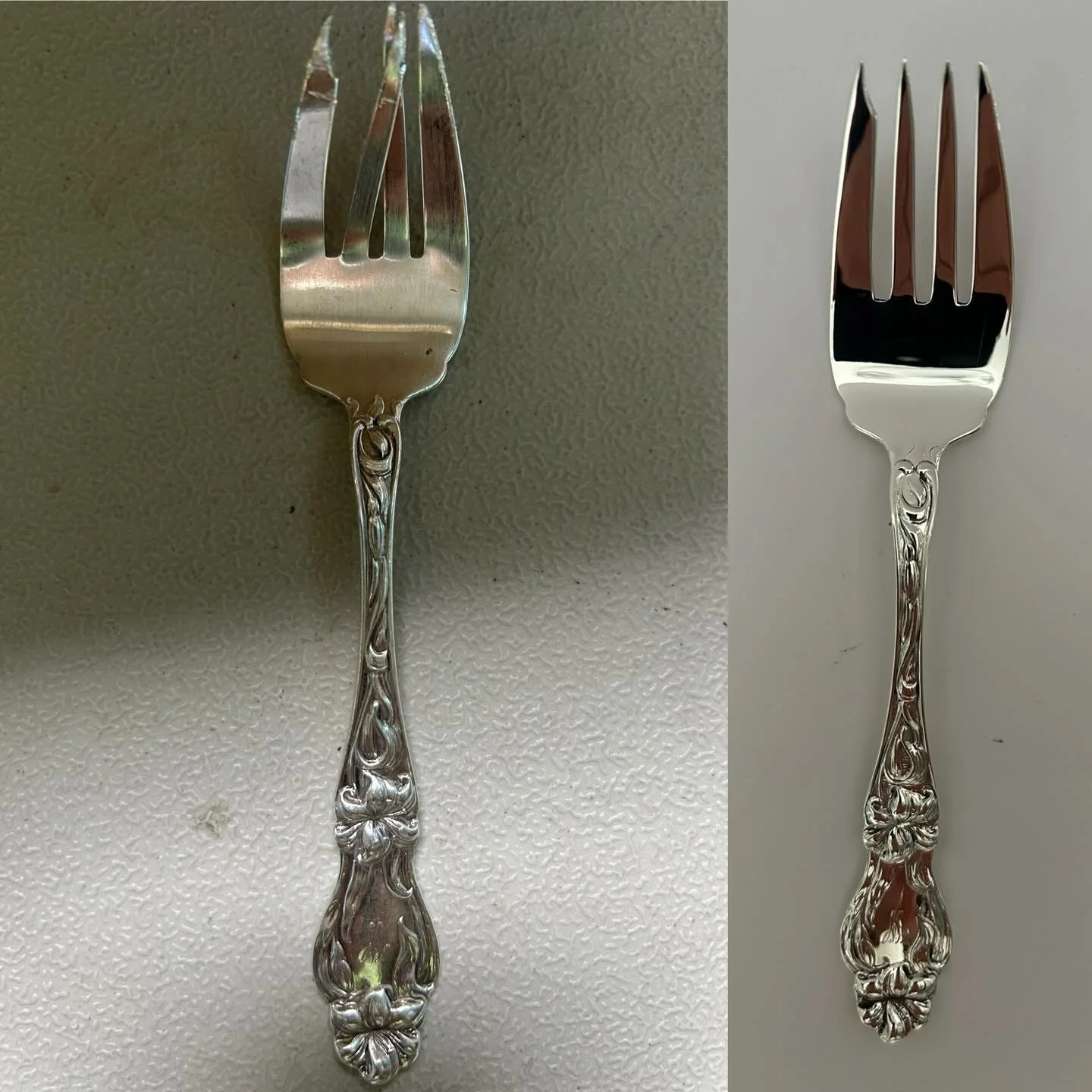✨ A Holiday-Season Silversmithing Miracle ✨
This time of year is filled with stories of light, renewal, and unexpected miracles&mdash;and this transformation fits right in.
What you&rsquo;re seeing is a sterling silver salad fork that survived a holi
