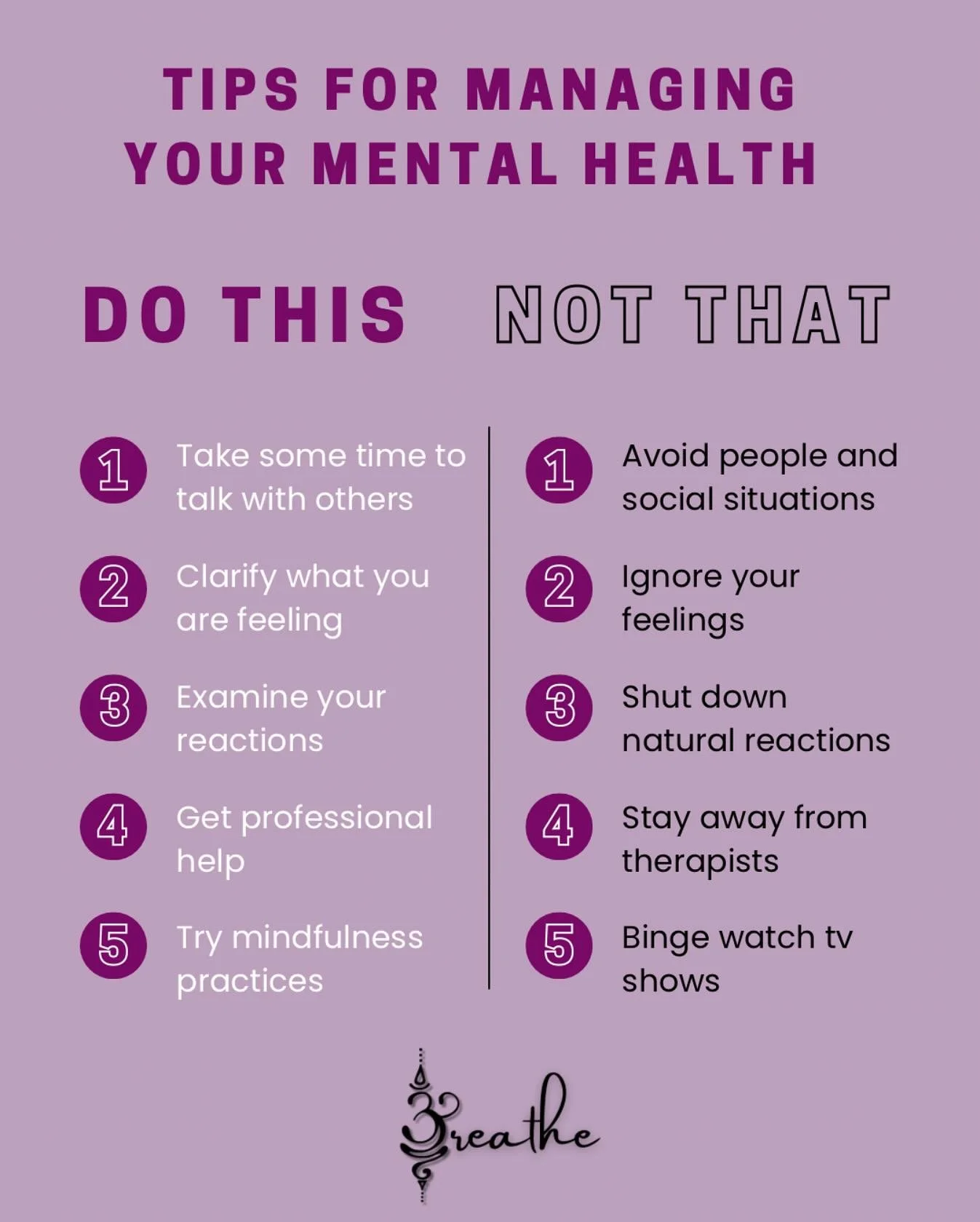 Do&rsquo;s &amp; dont&rsquo;s for managing your mental health. #justbreathe