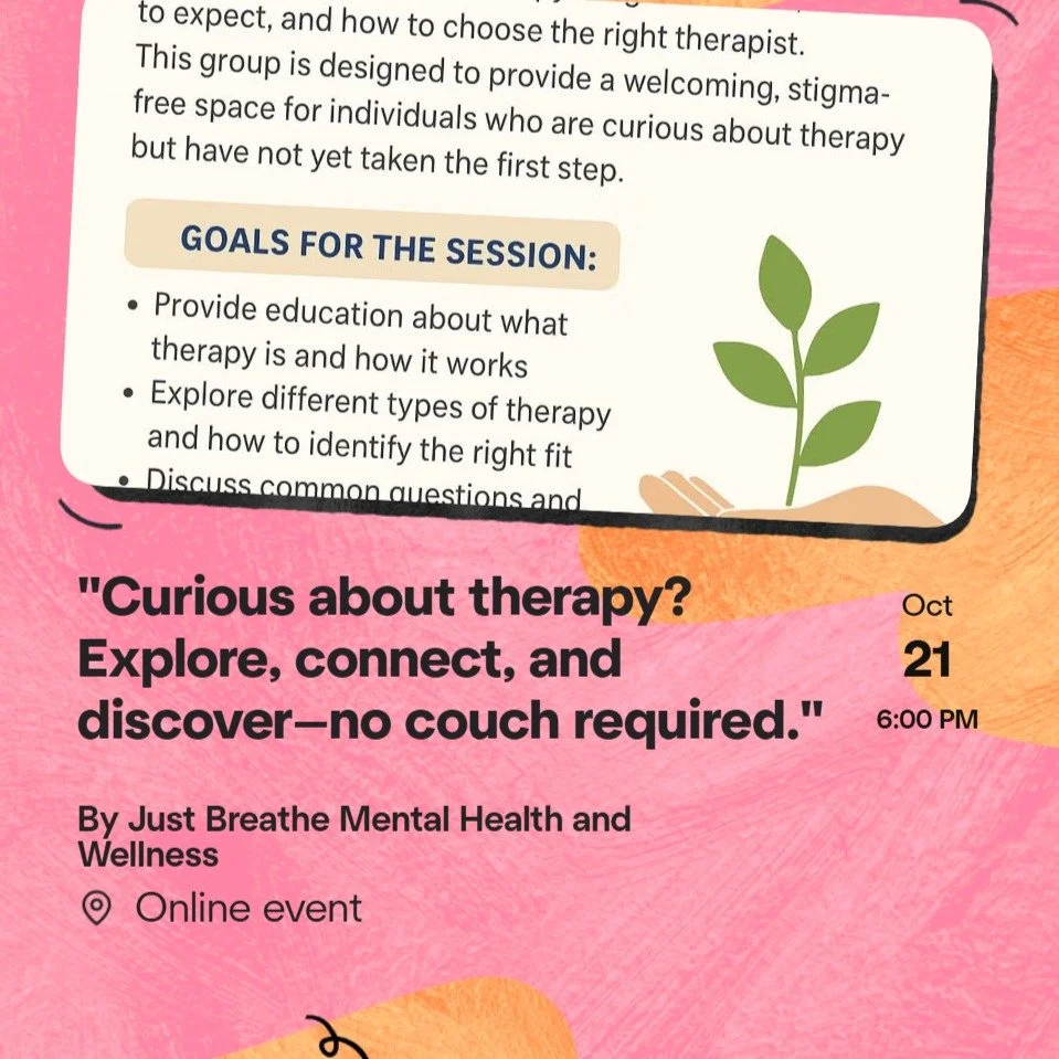 FREE EVENT
🎉&ldquo;Curious about therapy? This is your chance to explore, connect, and discover&mdash;no couch required (yet).&rdquo;🎉

✨ Thinking About Therapy? Let&rsquo;s Talk About It! ✨

If you&rsquo;ve been curious about therapy but haven&rsq