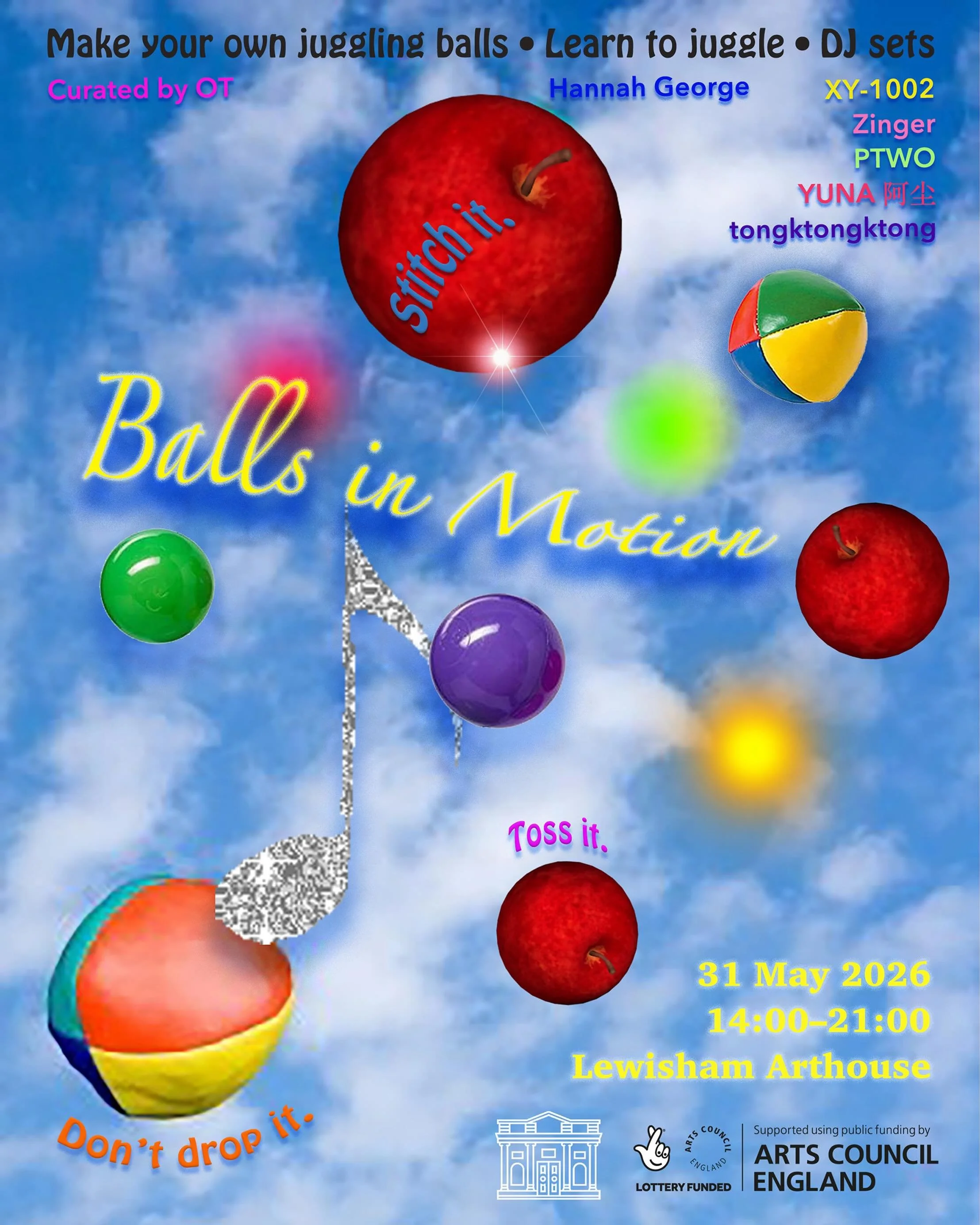 Join us on Sunday 31 May for an afternoon and evening of hand-sewing juggling balls, an introduction to juggling, and a DJ set

🪡 14:00&ndash;17:00
Hand-sewing Juggling Ball Workshop @othiefrogfairy
Make your own set of 3 juggling balls using simple