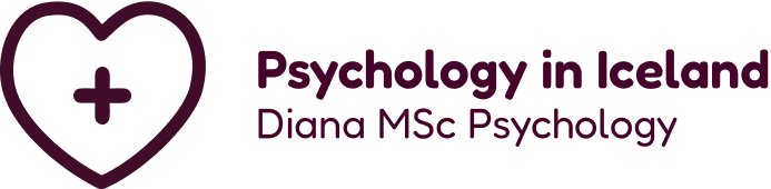 Hearth with cross inside. Next to it is Psychology in Iceland, Diana MSc Psychology.