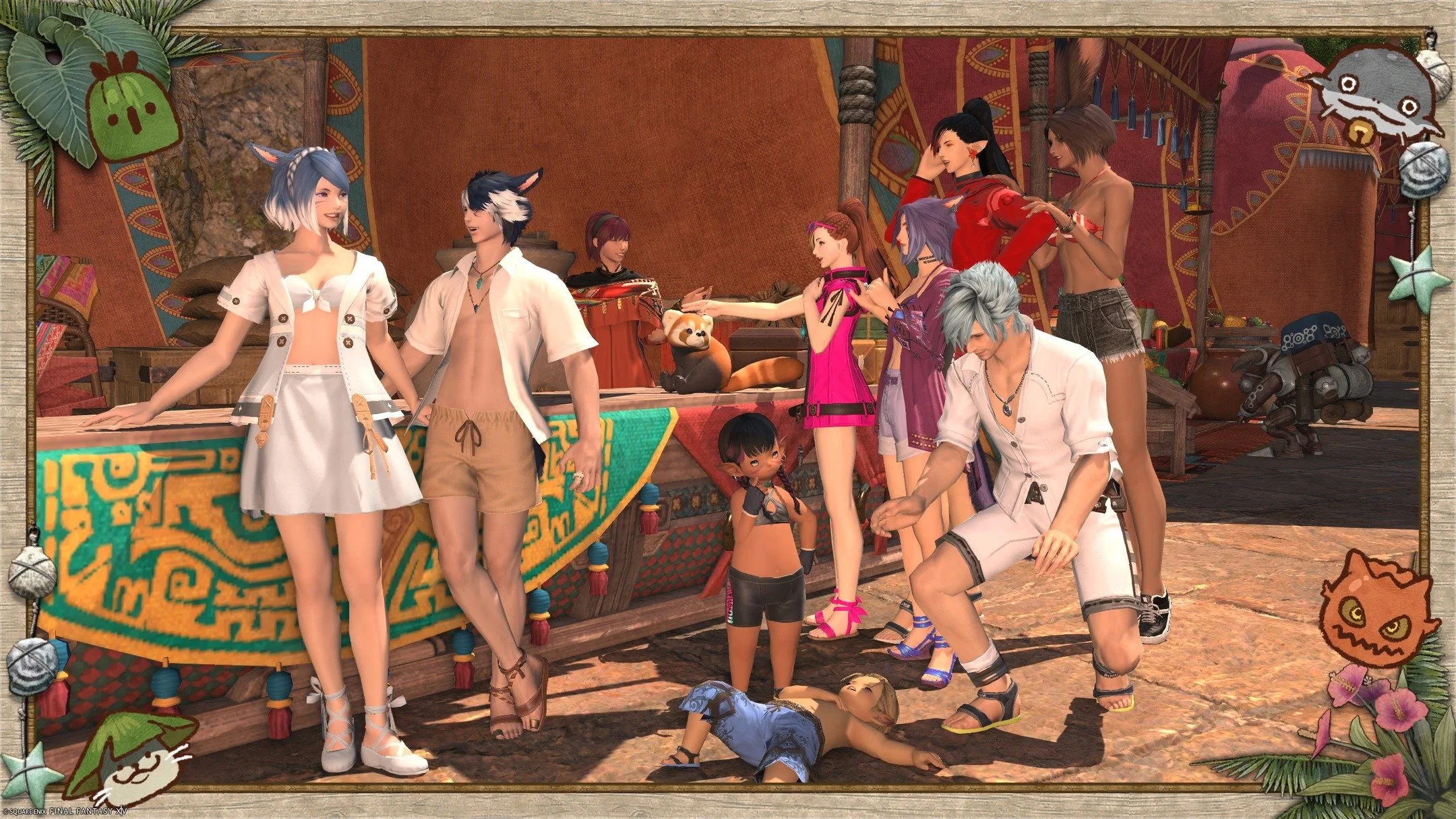 BIG CONGRATULATIONS to Heather and Tom for starting Dawntrail! Our wonderful friend, Tinael "Tinny" Nochlomin, was inspired to put together this moment of Heather, Tom, and a few members of Kraken's Call in Tuliyollal 🎉(Is Jero dehydrating