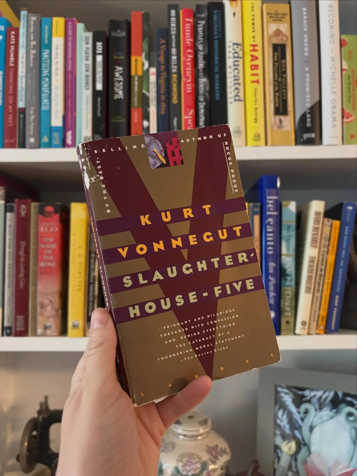 Happy Tuesday of #bannedbooksweek, this one brought to you by required reading at my high school and is one of my favorite books of all time: Slaughterhouse-Five by Kurt Vonnegut. It&rsquo;s a semi-autobiographical account of Vonnegut&rsquo;s experie