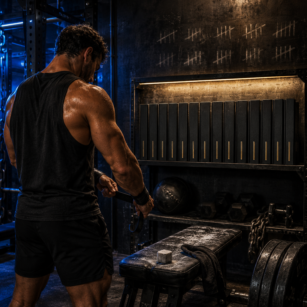 Athlete committing to a full year of training beside twelve organized program binders.