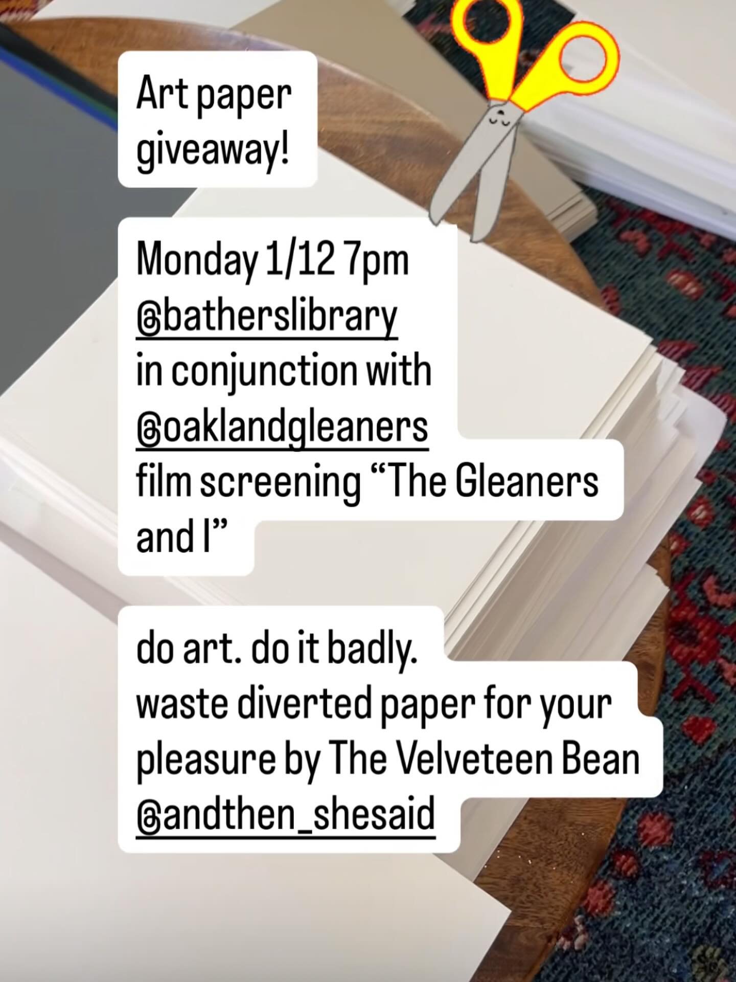 Yo! Come to @batherslibrary on monday jan 12 at 7pm for the screening of an awesome, classic doc put on by @oaklandgleaners and come chat compost, community care, climate hope
and waste diversion with yours truly. ME 💕
Gifting this very great high q