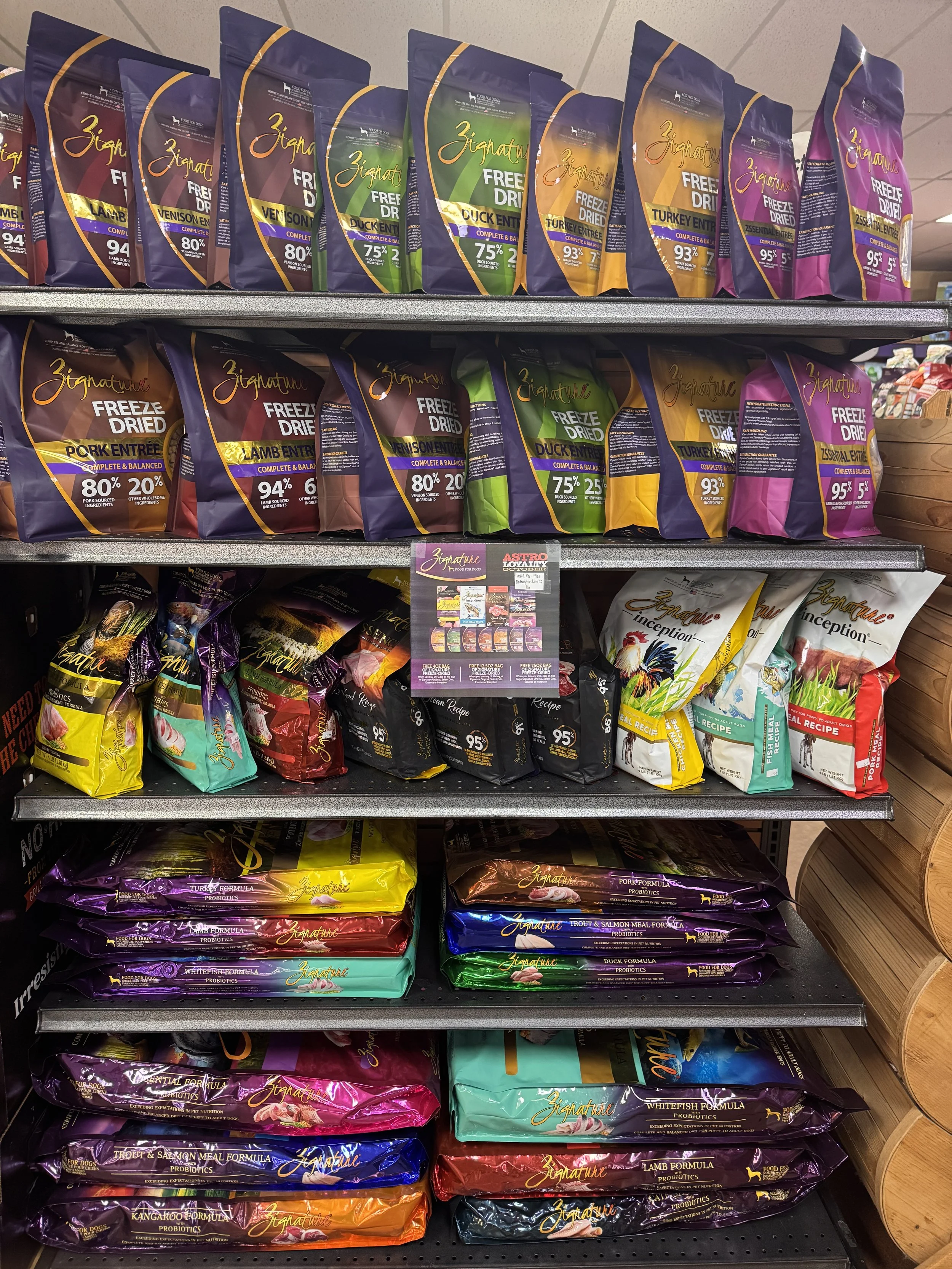 Zignature dog food special at Portland Pet Supply.