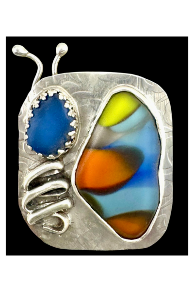 Pretty butterfly with Murano and Spanish Seaglass, sterling and fine metals
