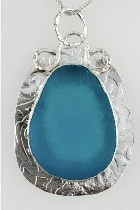 Beautiful Blue Seaglass from Italy, sterling and fine metals