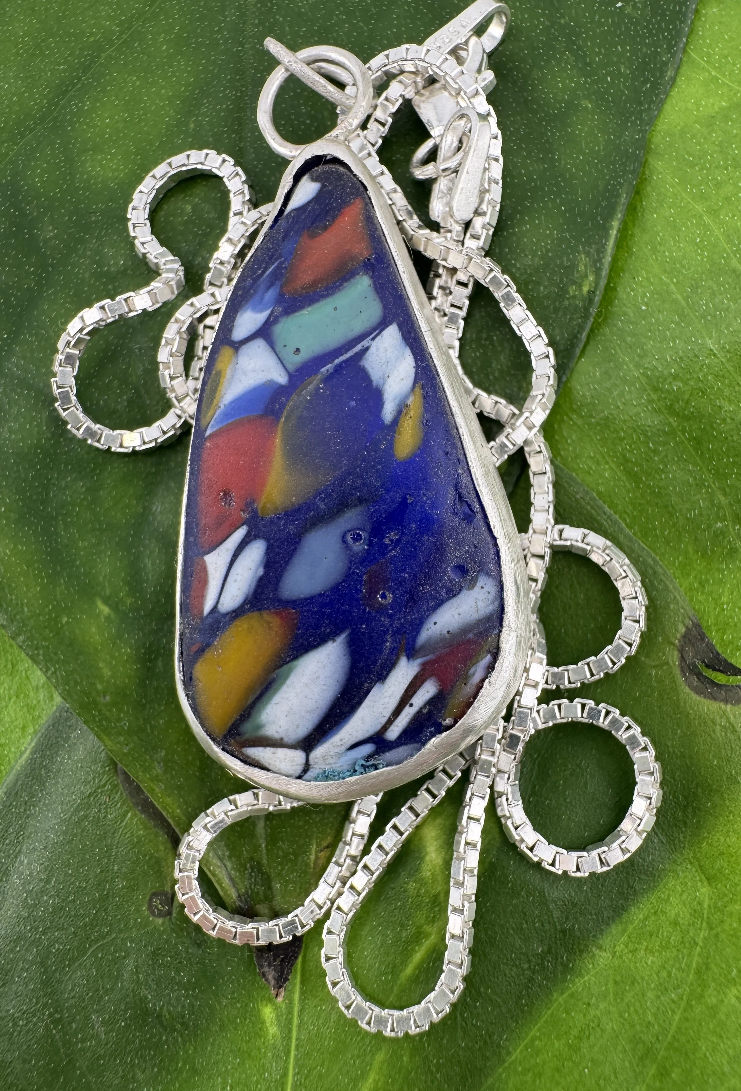 Rich Murano Seaglass from Italy, sterling and fine silver