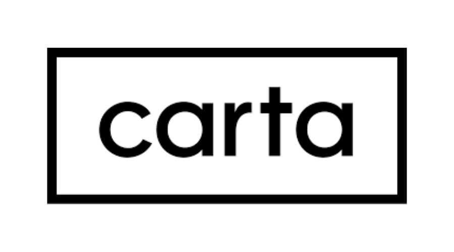 The image features the word "carta" in lowercase black letters inside a black rectangular border on a white background.