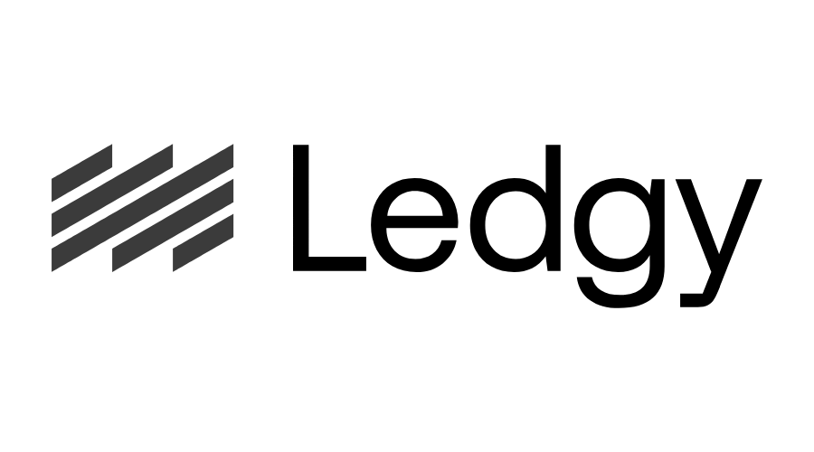 Ledgy company logo with black diagonal lines and the word 'Ledgy' in black text.