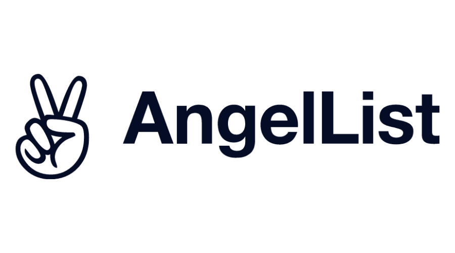 Logo of AngelList with a hand making a peace sign next to the company name in bold font.