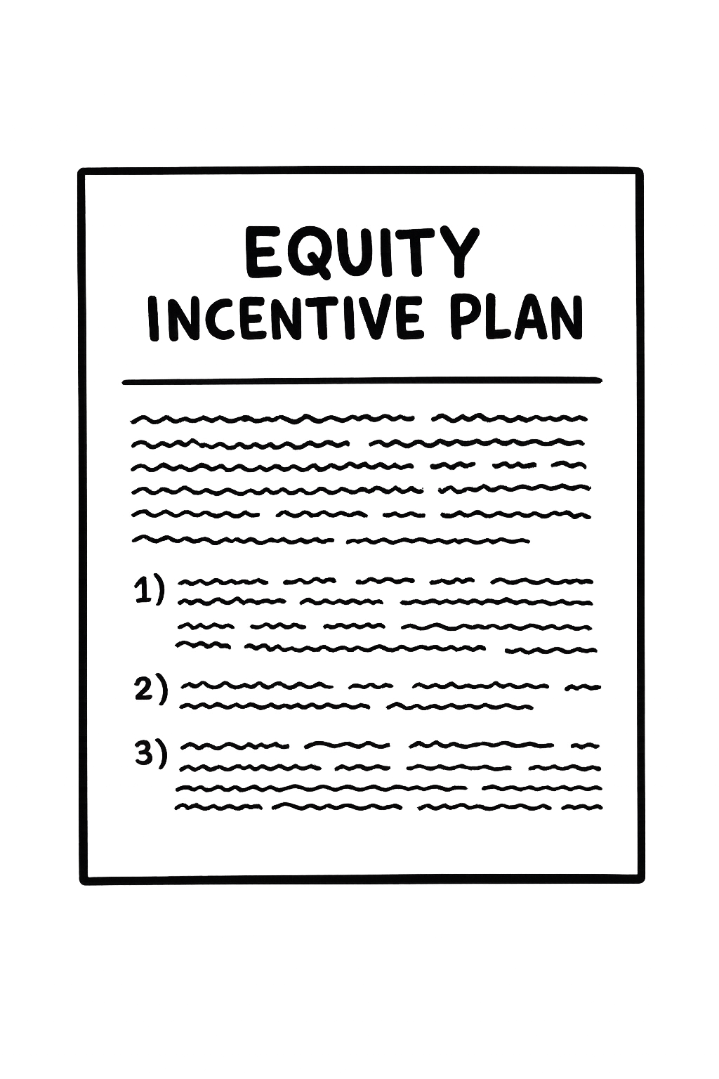 Outline of a document titled 'Equity Incentive Plan' with numbered sections and lines of text.