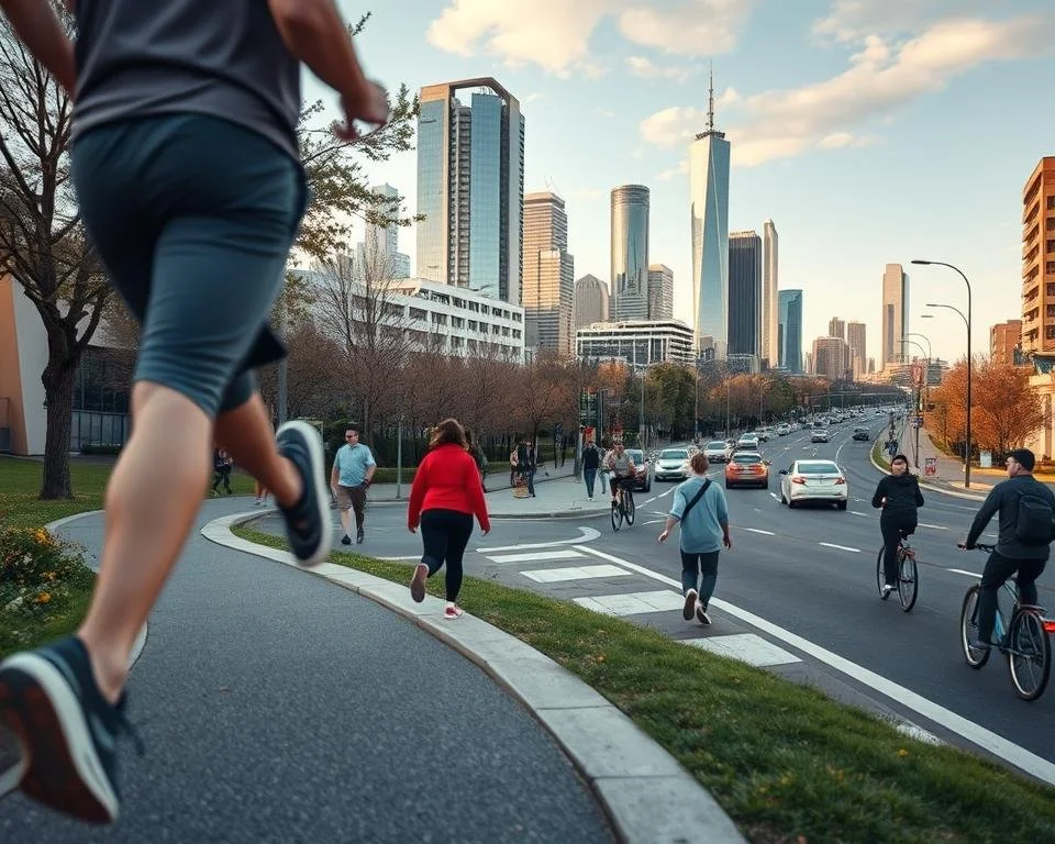 man running in the public area