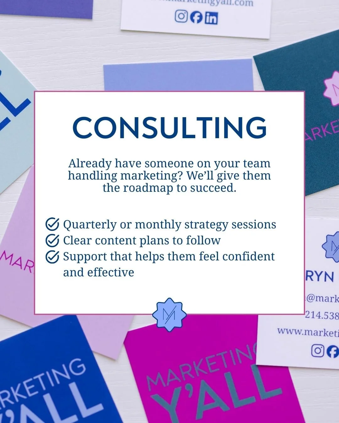 Not everyone needs someone to do their marketing&hellip;
sometimes you just need fresh perspective and new ideas.

Our Consulting options are for business owners (or teams) who want:
✅ fresh content ideas
✅ messaging help + better direction
✅ a plan 