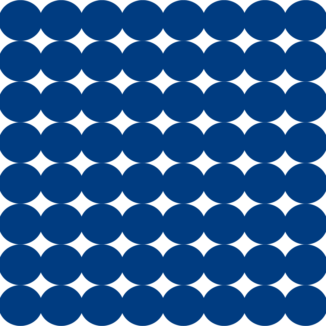 A pattern of evenly spaced navy blue circles arranged in a grid with white background.
