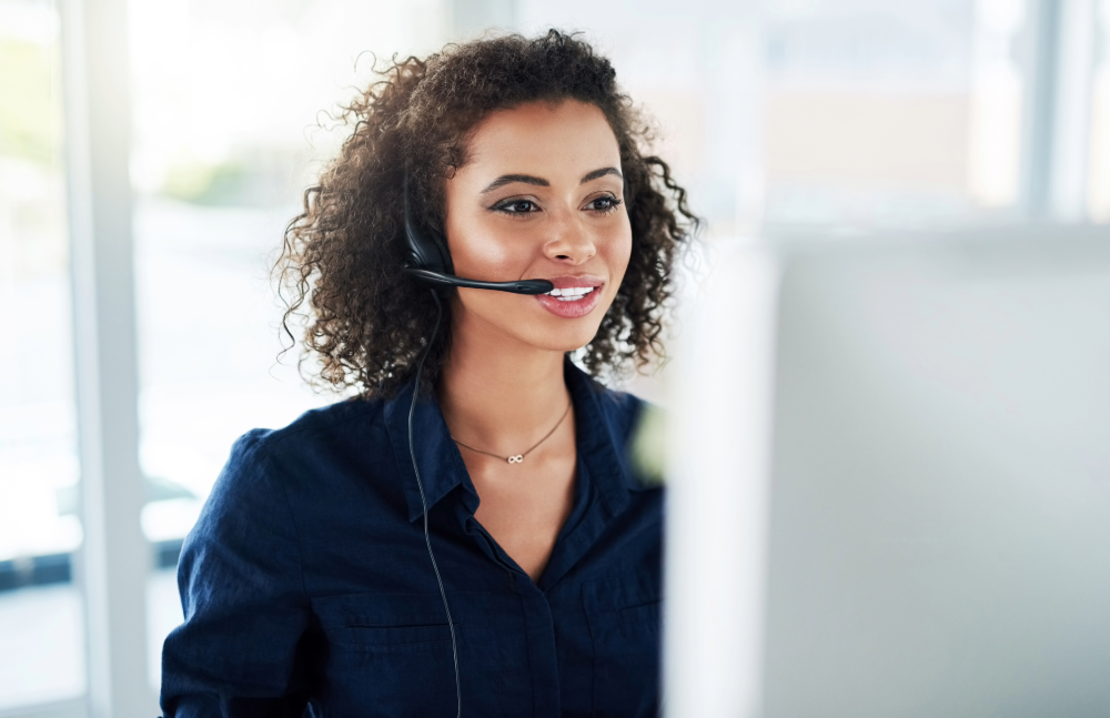 Call center agent helping grow small businesses.