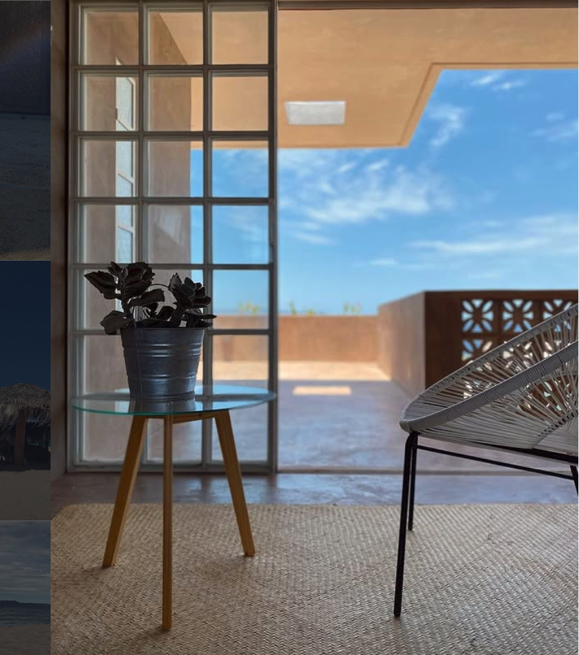 Interior view of a room in Aguacaliente boutique hotel in El Sargento, Baja California Sur. Vista desde el interior de una recamara del boutique hotel Aguacaliente en El Sargento, Baja California Sur.