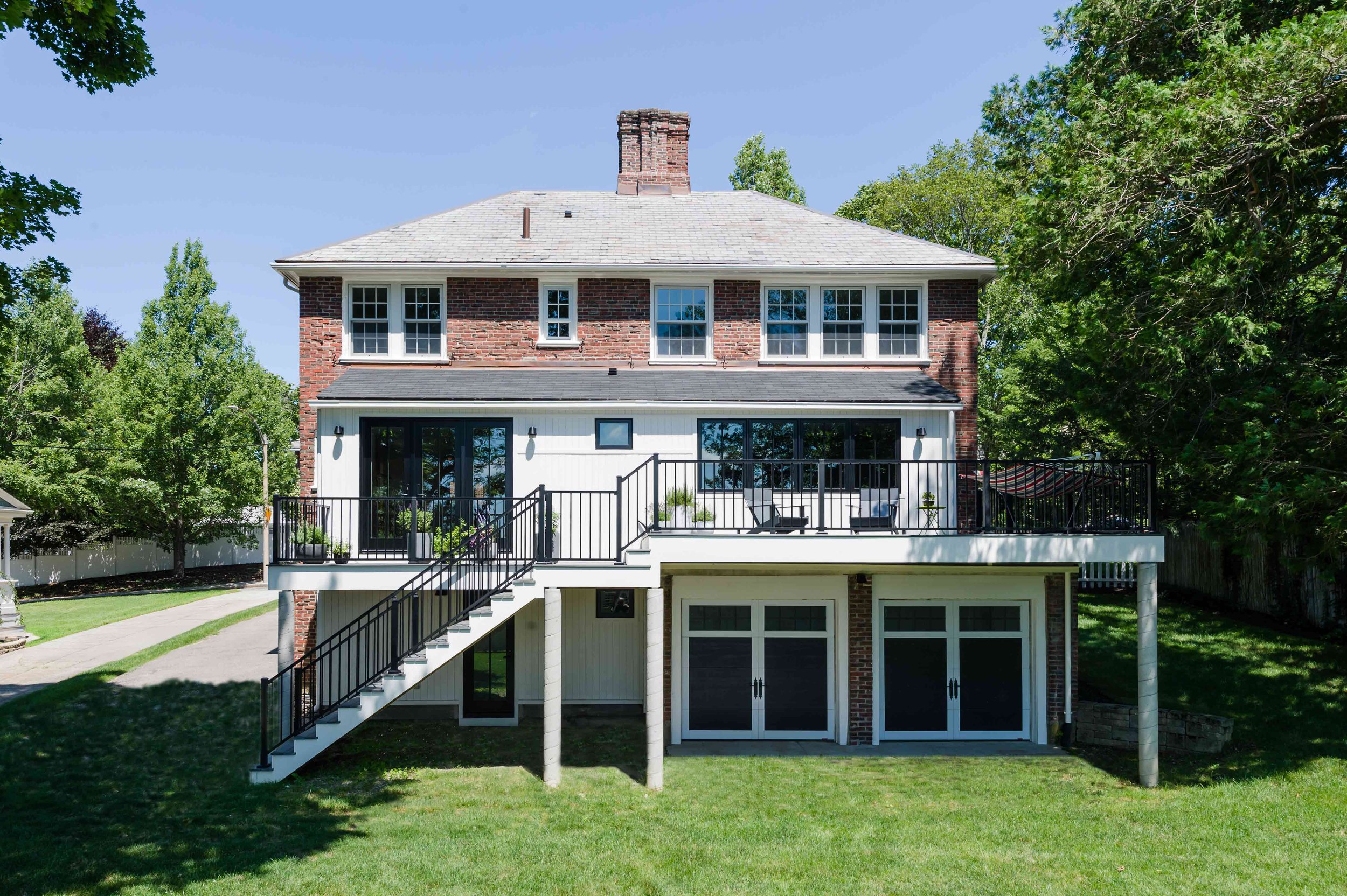 NEW DECK, WINDOWS, AND DOORS, CUSTOM MILLED MAHOGANY SIDING, WEST ROXBURY, MA