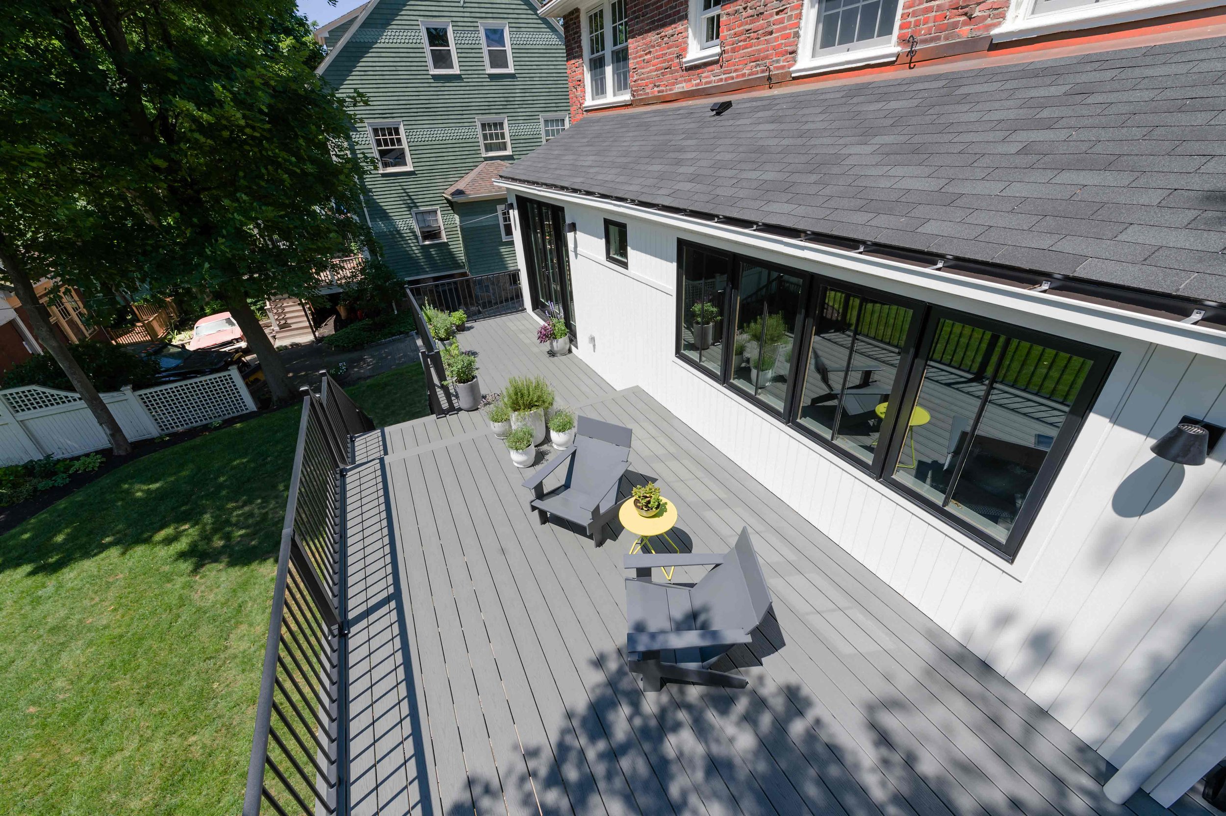 NEW DECK, WINDOWS, AND DOORS, CUSTOM MILLED MAHOGANY SIDING, WEST ROXBURY, MA