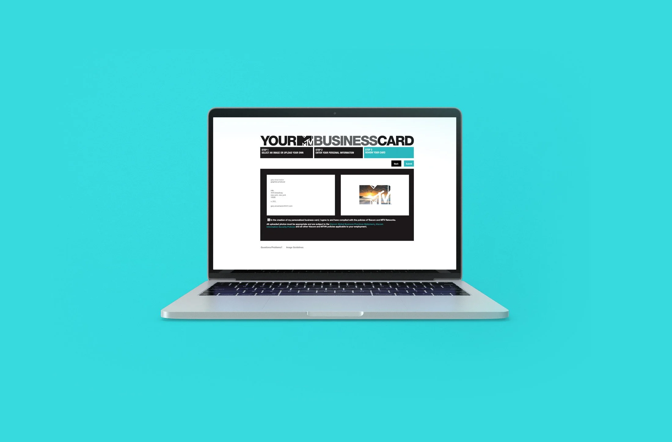 MTV business card website