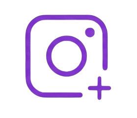 Icono de Instagram con una marca de suma en el extremo inferior derecho, en tonos morados.