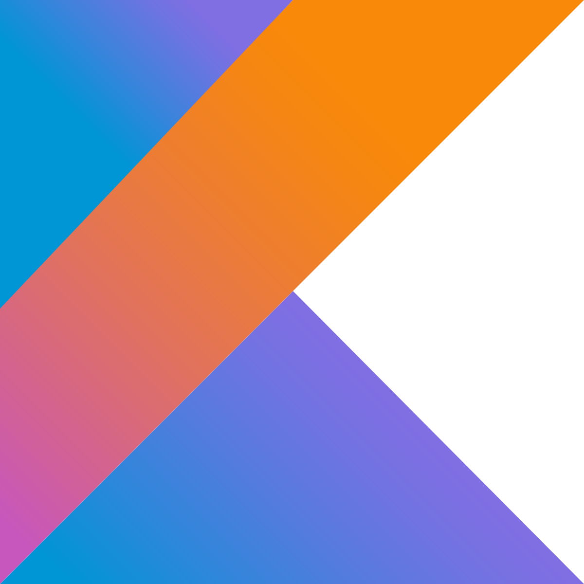 Logotipo de Kotlin con un diseño de triángulos de colores azul, naranja y negro.