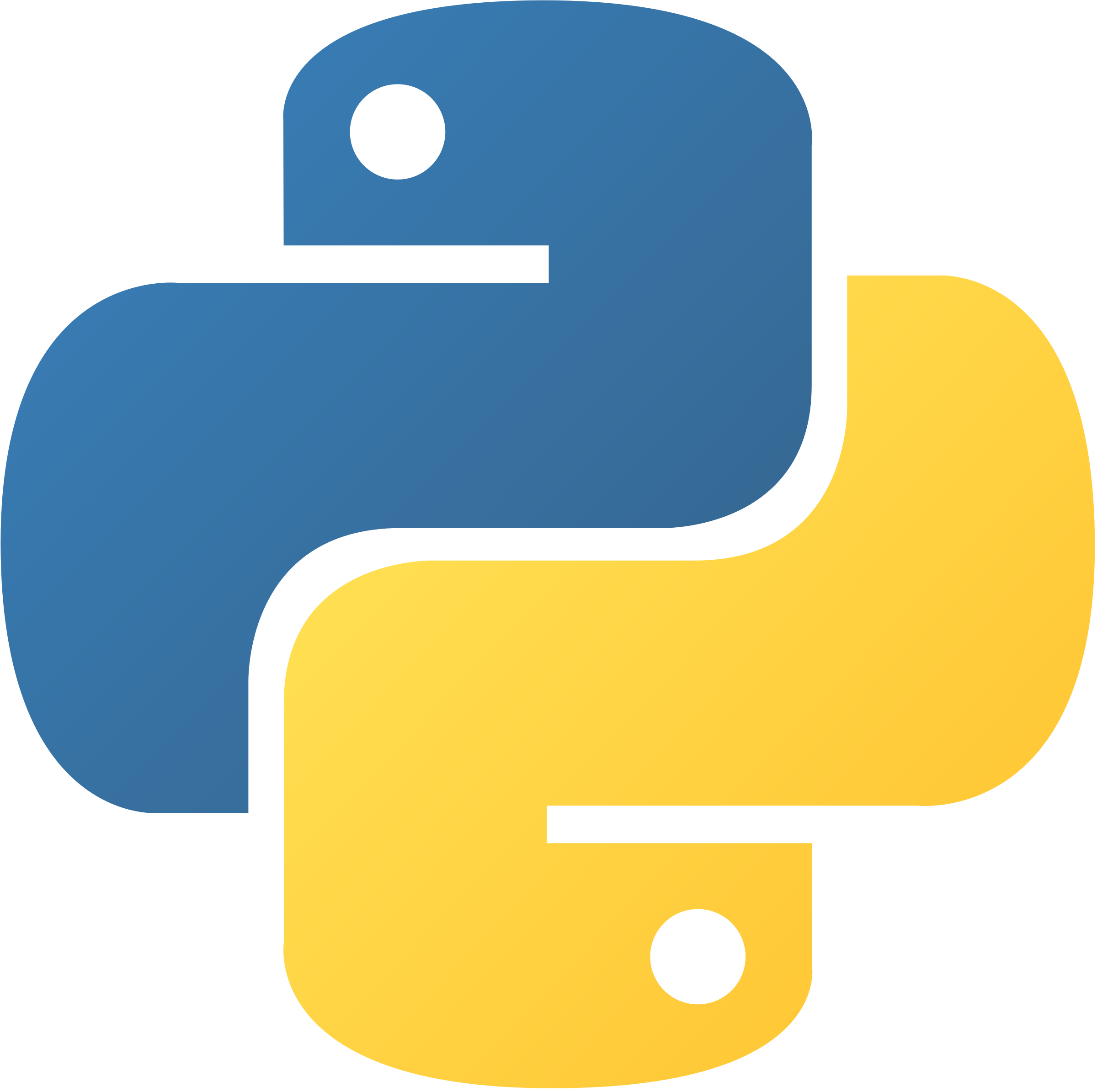 Logotipo del lenguaje de programación Python, con dos serpientes entrelazadas, una azul y una amarilla.