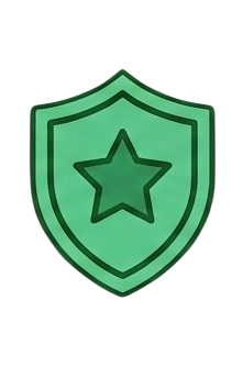 Escudo de color verde con una estrella en el centro, símbolo de protección o seguridad.