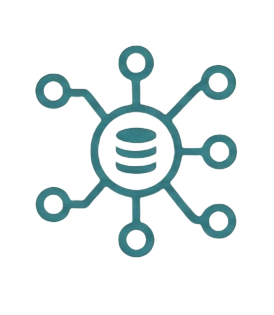 Ícono de base de datos con conexiones a diferentes elementos circundantes
