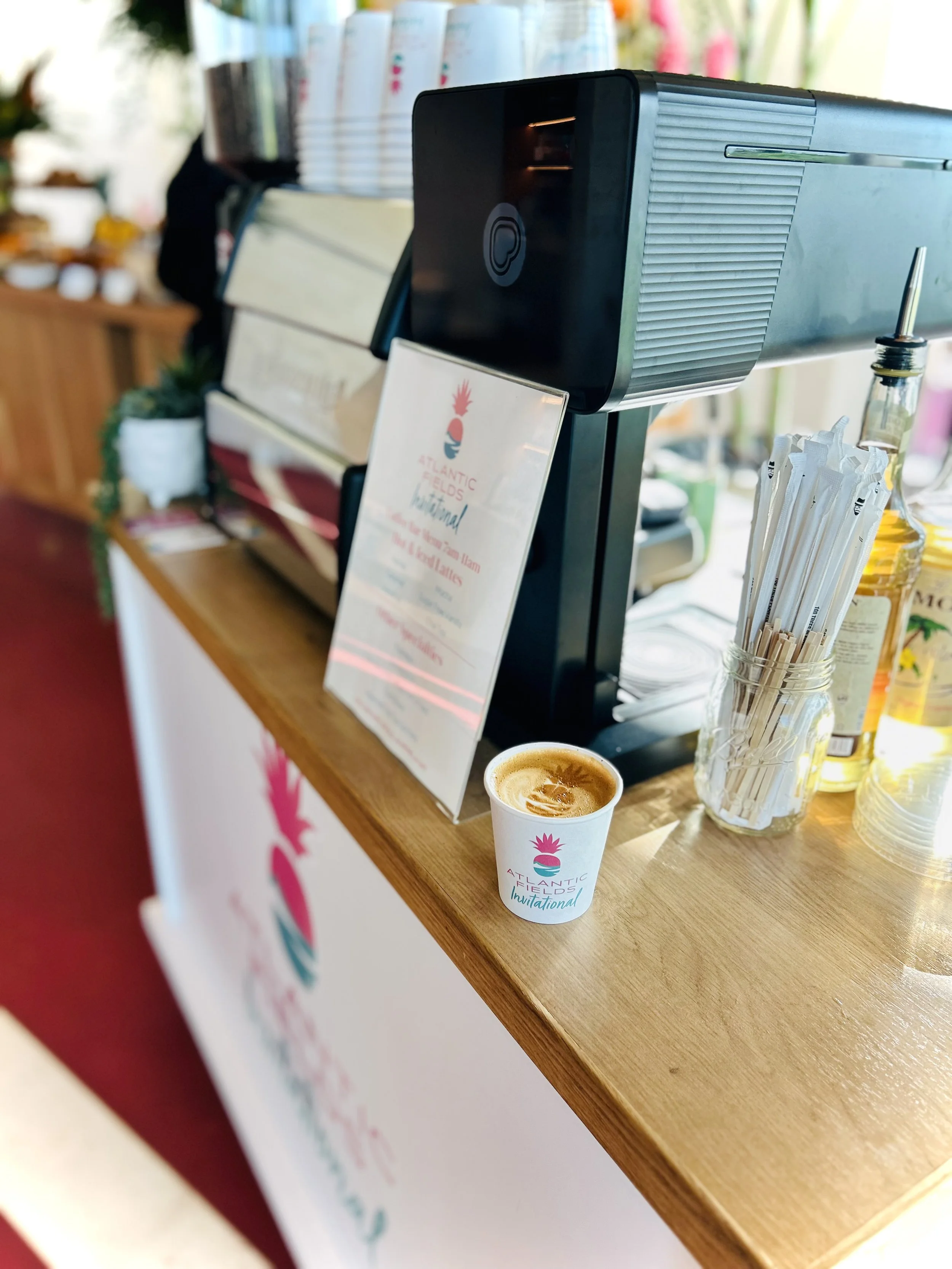 Specialty coffee cart setup for a golf tournament in Palm Beach