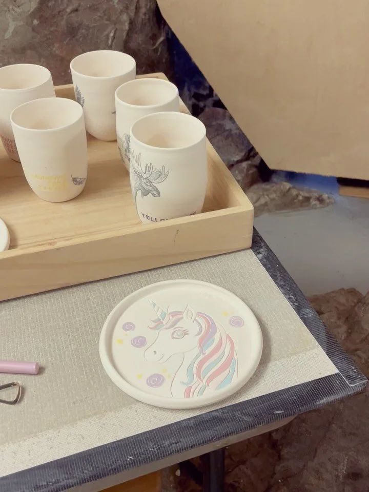 Work. Pick up bisqued pieces at the Guild. Eat dinner. Glaze. Repeat. 🤍