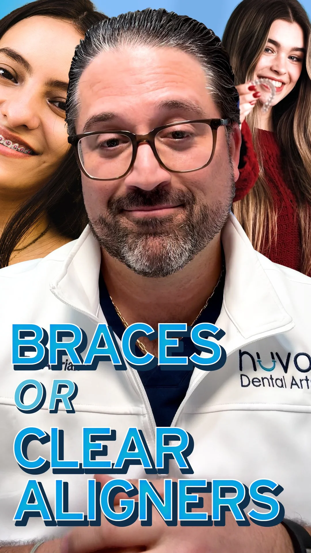 Dental professional explaining braces and clear aligner options during an orthodontic consultation.