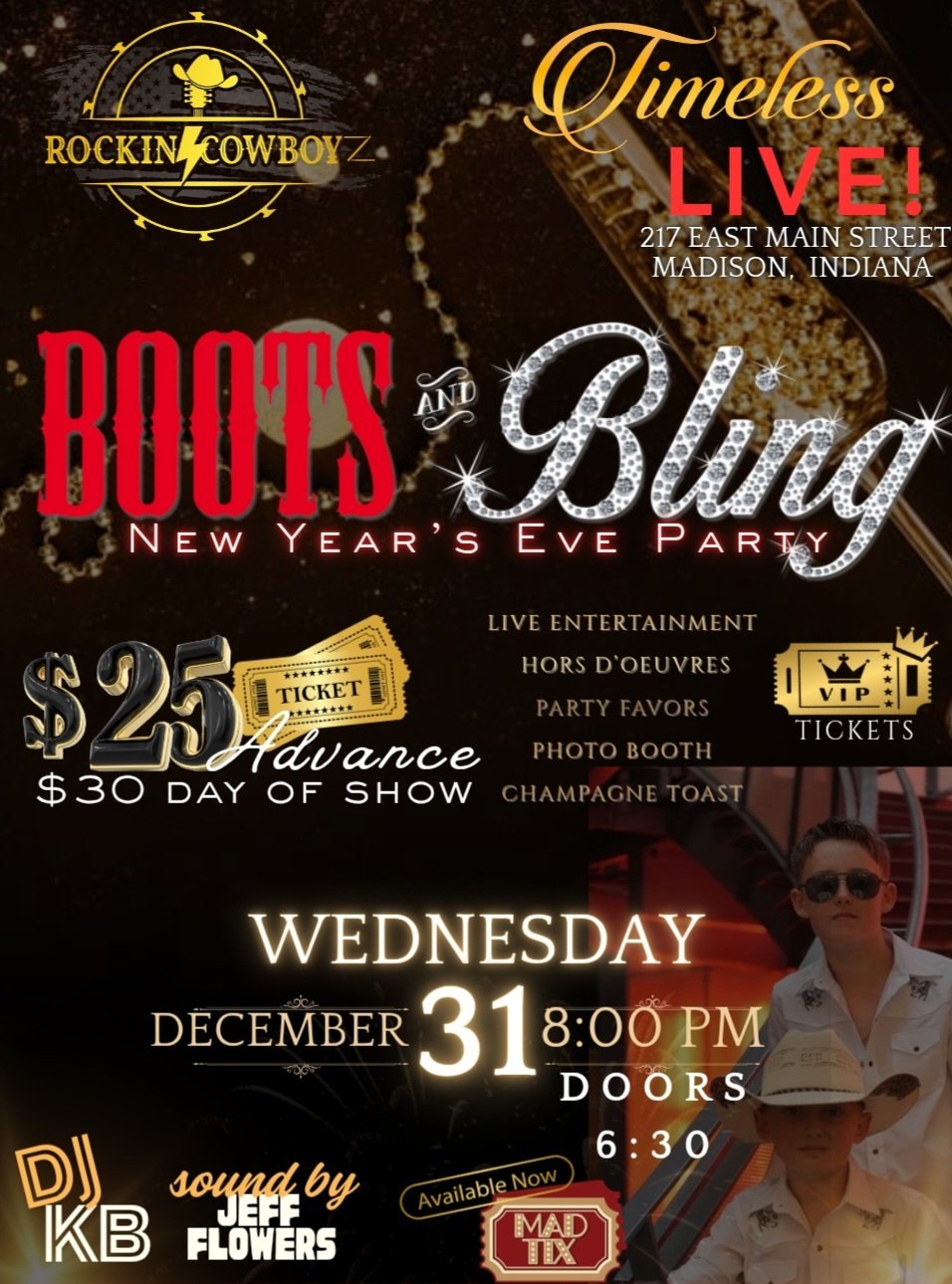 New Year’s Eve Boots &amp; Bling Party with Rockin’ Cowboyz