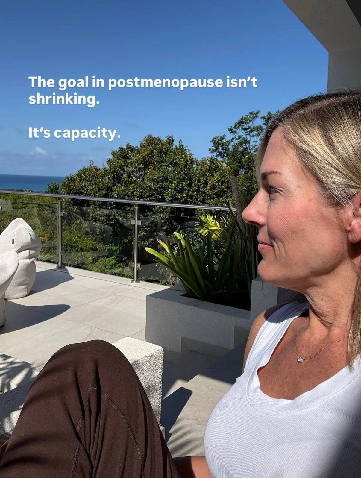 The goal in postmenopause isn&rsquo;t shrinking. It&rsquo;s capacity. 

Shrinking=Aesthetic Goal
Capacity=Functional Goal

Capacity for strength, energy, resilience, and longevity.