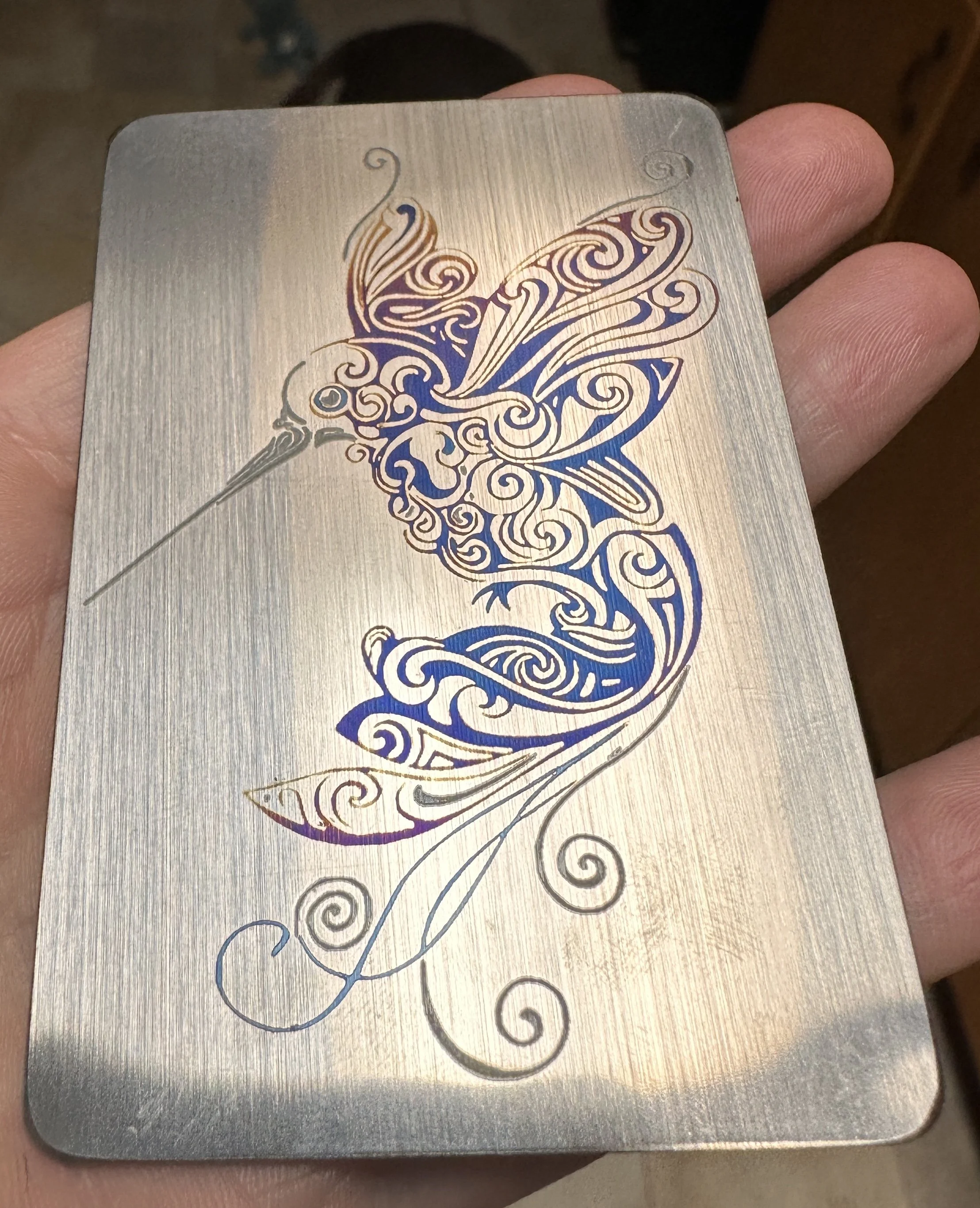 Stainless steel business card with color