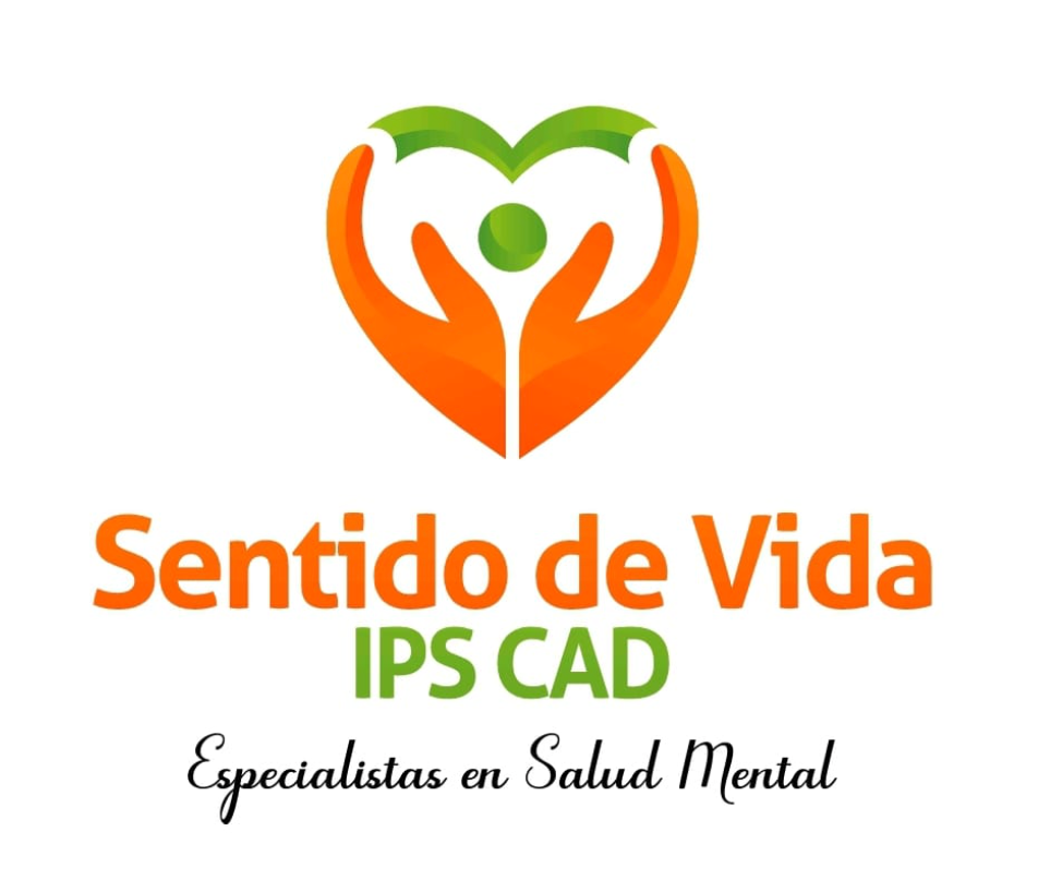 Logotipo con un corazón formado por manos en tonos naranja, verde y blanco, con el texto 'Sentido de Vida IPS CAD' en naranja, verde y negro, y la frase 'Especialistas en Salud Mental' en letra cursiva.