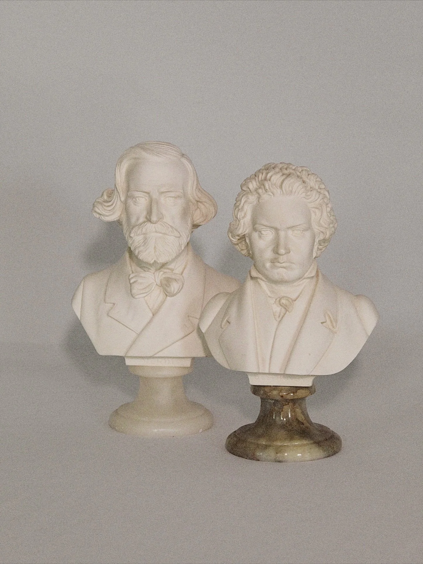 Vintage, hand carved alabaster busts of Giuseppe Verdi and Ludwig van Beethoven. Made in Italy. Signed by artist Arnaldo Giannelli, Italy 1965. Sold separately. Each ~9&rdquo; tall. 
$92 each 

Please head to CheckmateHomeInteriors.com to purchase by