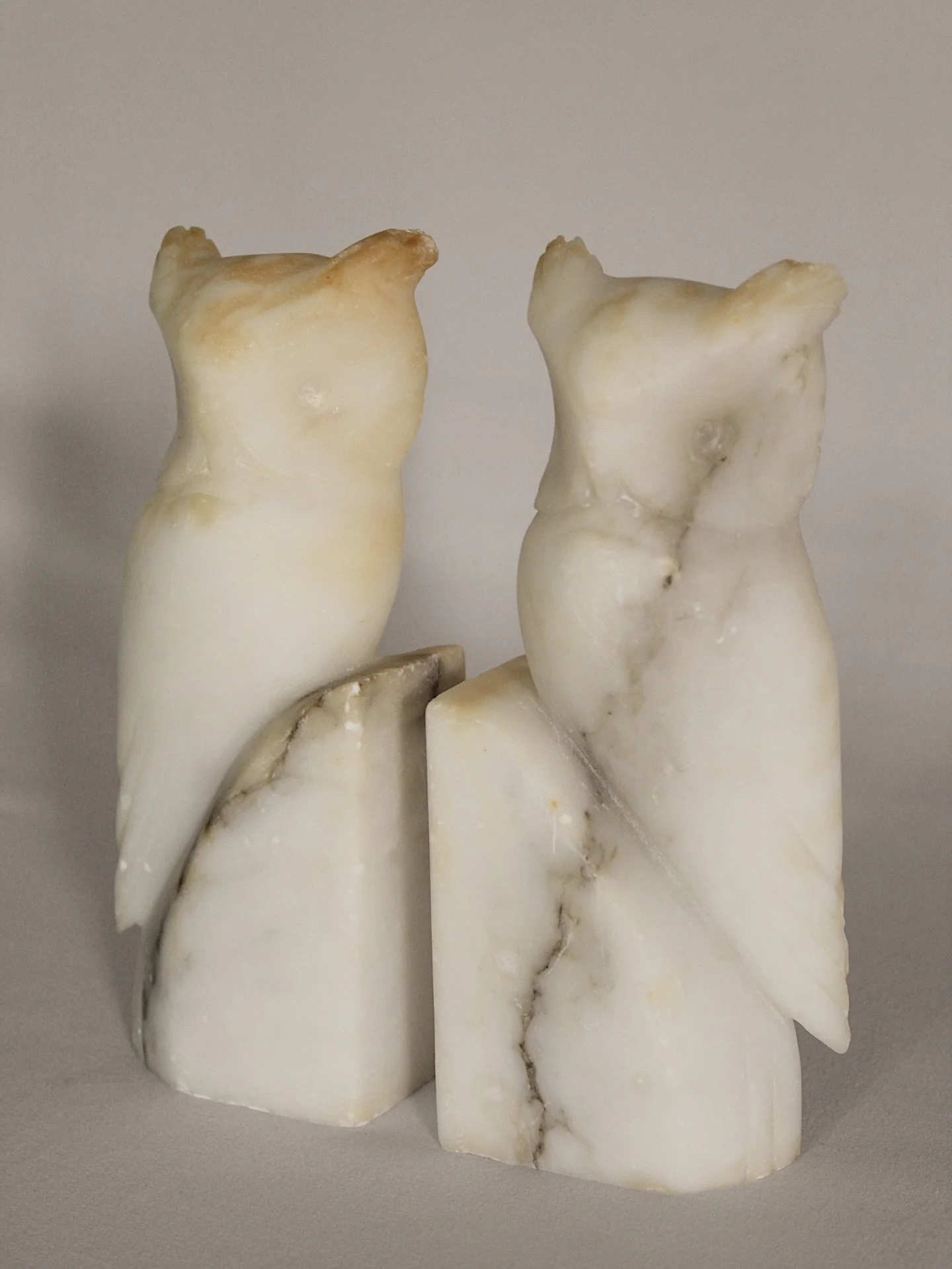 There&rsquo;s something so captivating about alabaster- the way each piece carries its own story through soft, organic veining. No two are ever the same, and these owl bookends are a perfect example. Subtle variations in tone and pattern make them fe