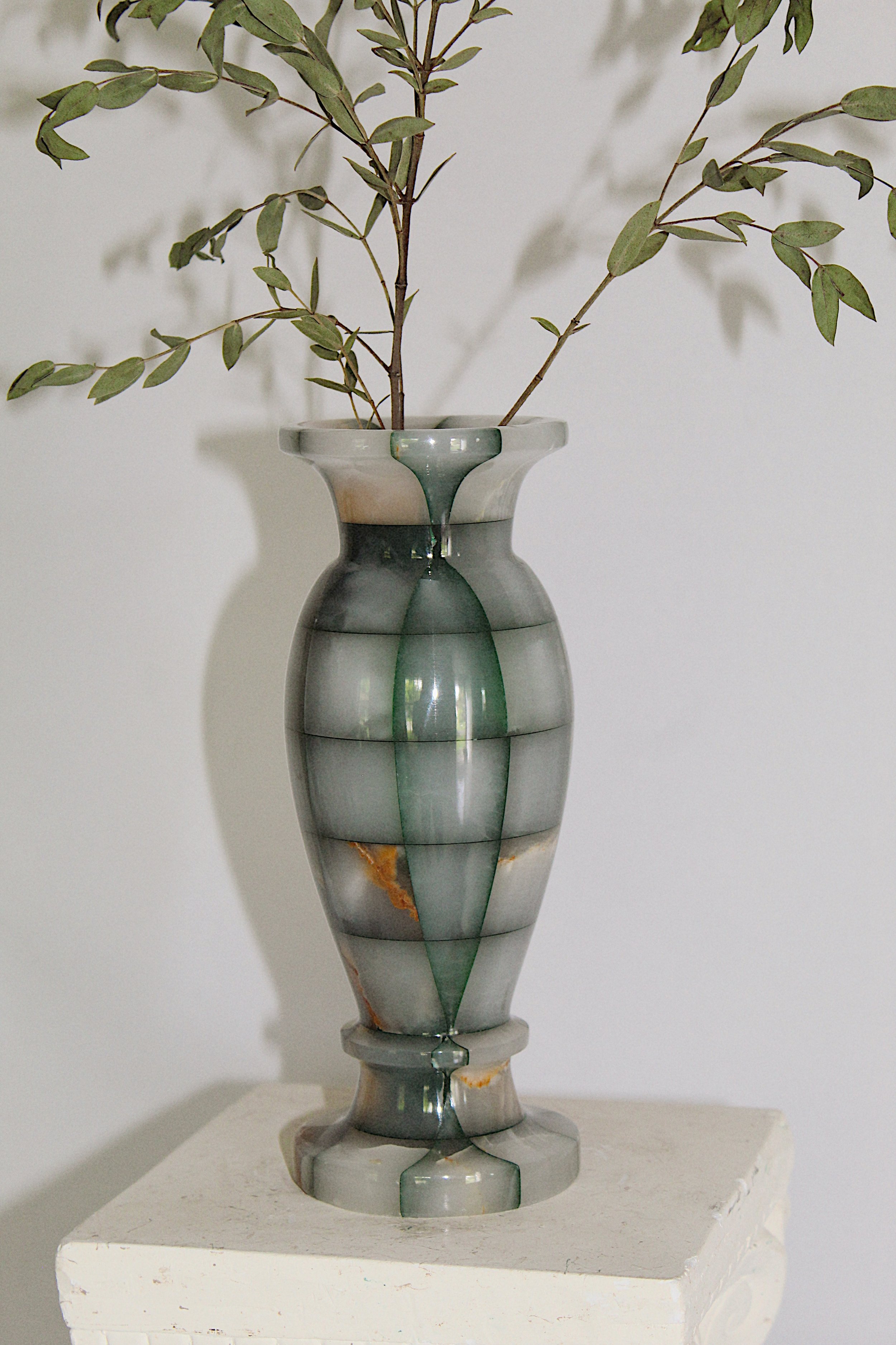 Vintage Checkered Onyx Vase