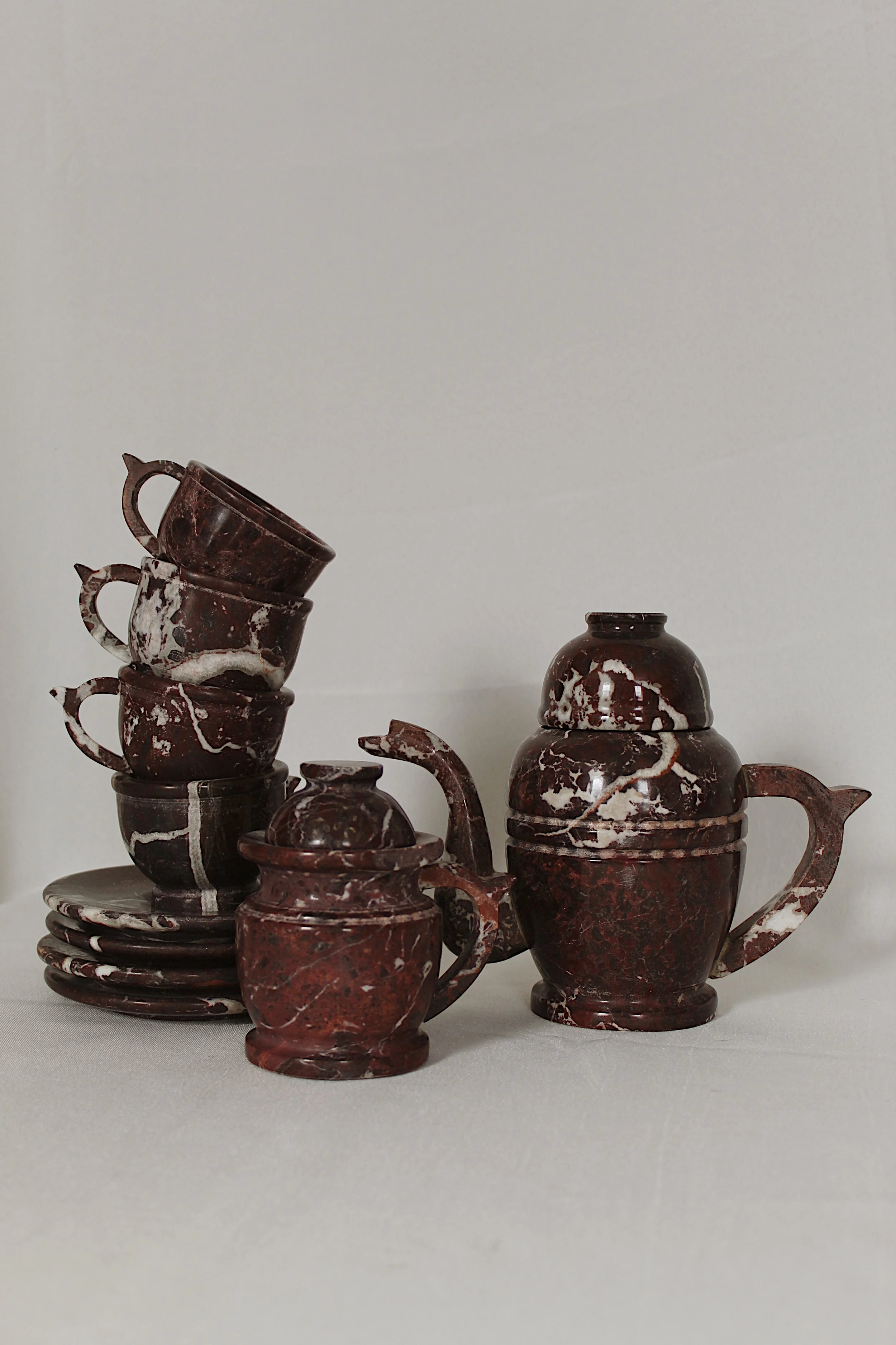 Vintage Rosso Levanto Marble Tea Set