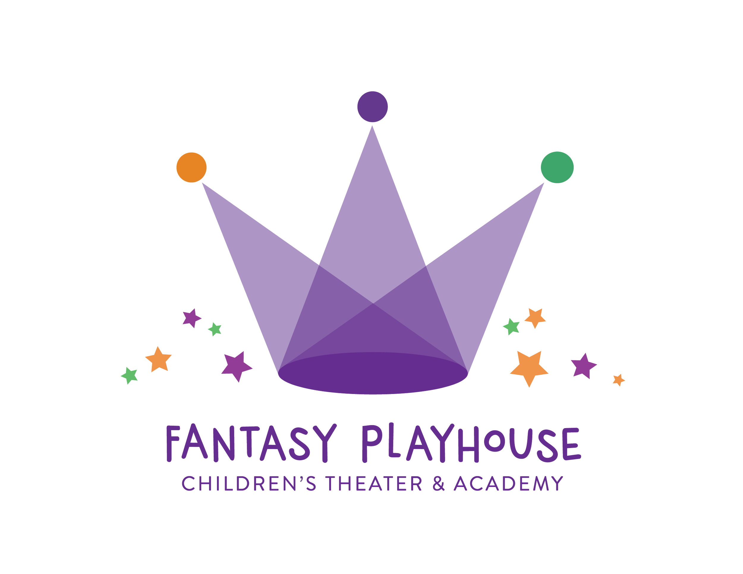 Logo for Fantasy Playhouse Children's Theater & Academy featuring a purple castle with a starry background and the name of the organization.
