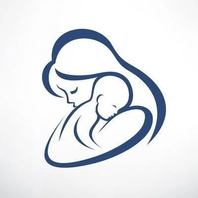 A stylized icon of a mother holding her baby close, with lines depicting their embrace.