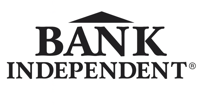 Logo for Bank Independent featuring bold black text and a black triangle above the text.