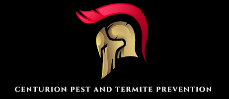 Logo for Centurion Pest and Termite Prevention featuring a stylized Roman centurion helmet with a red plume.