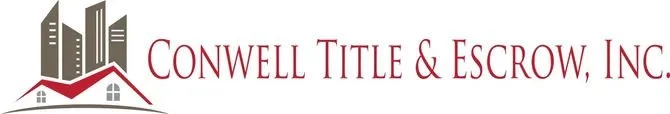 Logo of Conwell Title & Escrow, Inc. featuring stylized buildings and a house.