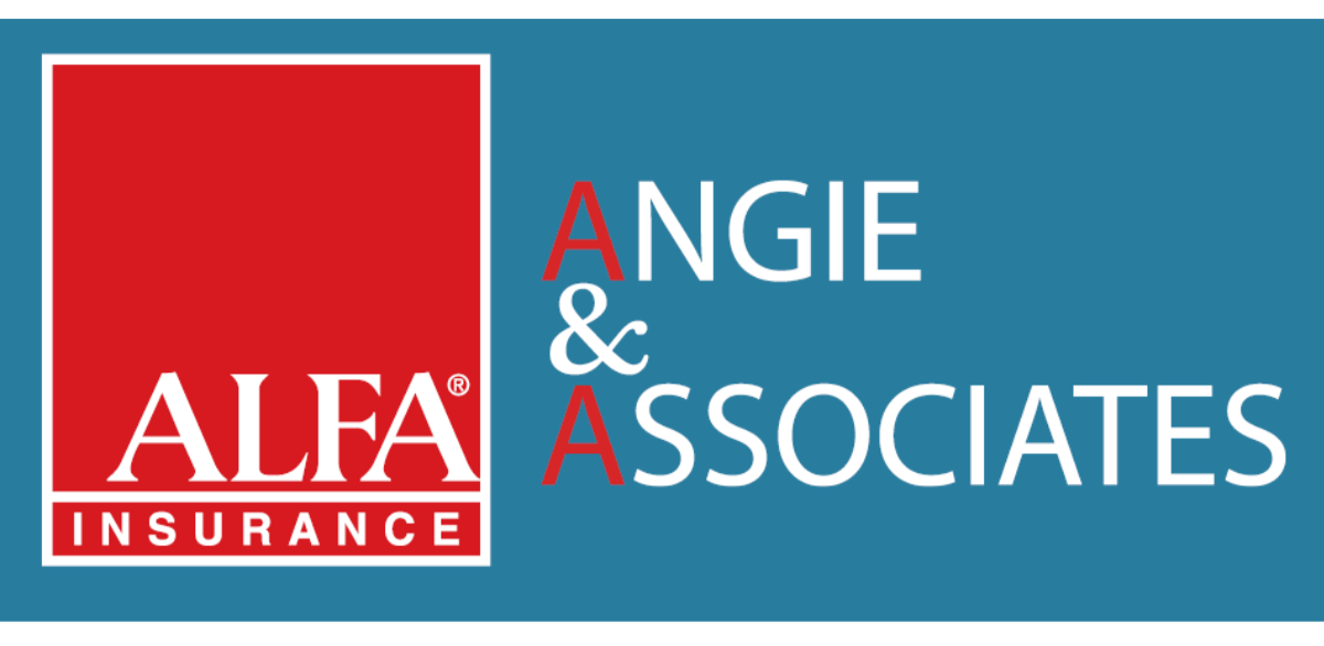 Logo for Alfa Insurance with the text 'Angie & Associates' beside it, featuring the letters A in red.