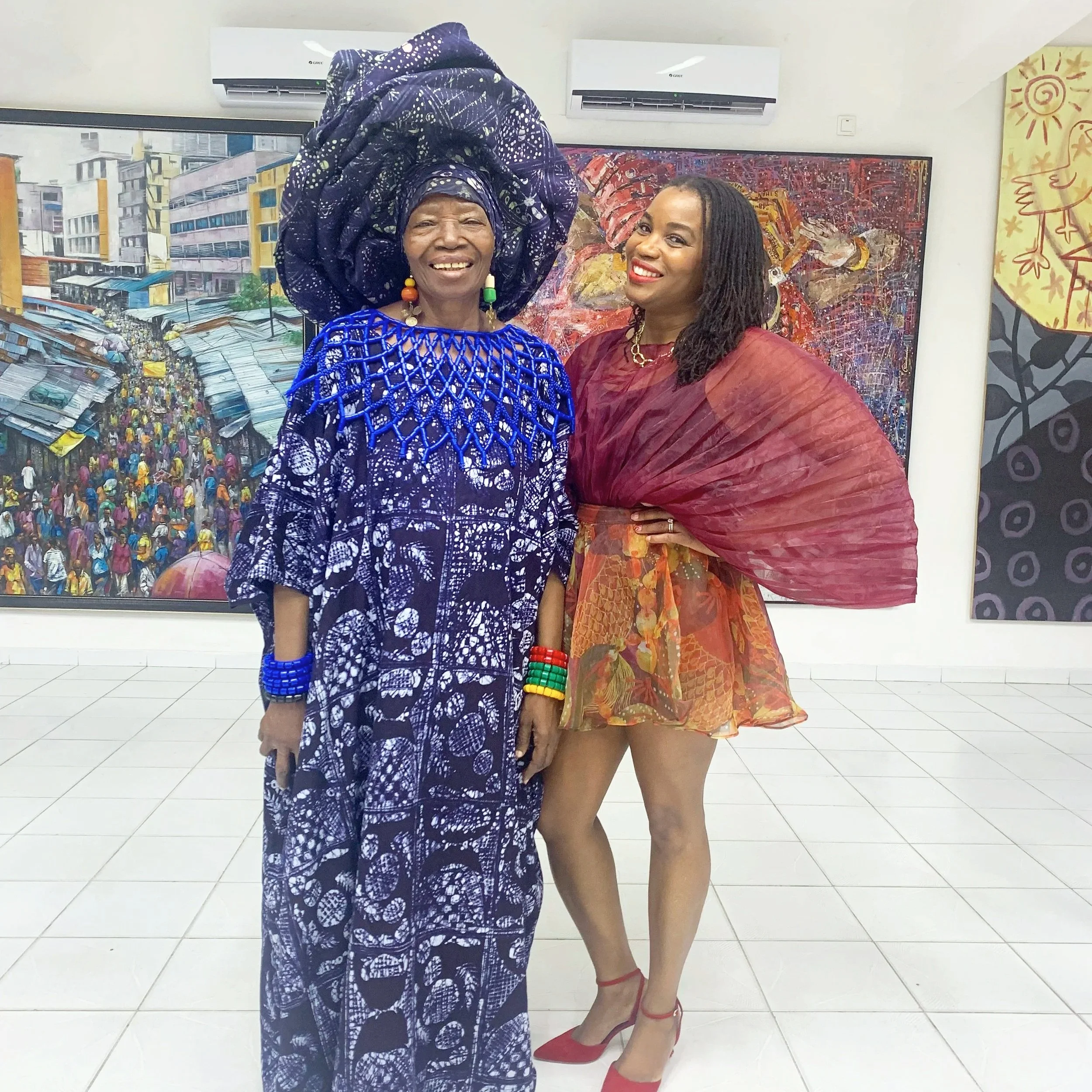Ogechi Harry with Chief Nike Okundaye, Nike Art Gallery, Lagos